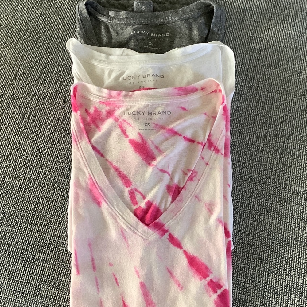 Lucky Brand Pink Tie-Dye, White, and Gray T-Shirts